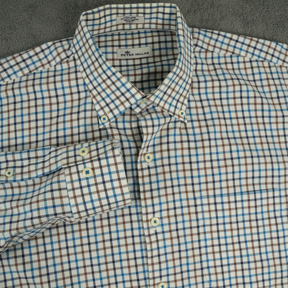 Peter Millar Button Down Shirt Mens XL Multicolor Plaid Oak Hill CC Embroidered